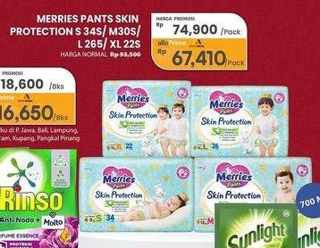 Promo Harga Merries Pants Skin Protection S34, M30, L26, XL22 22 pcs - Carrefour