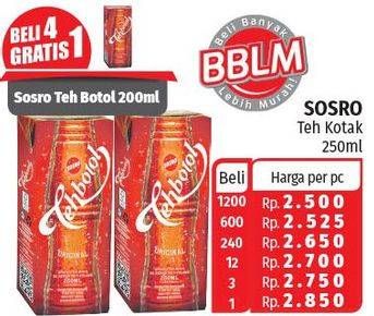 Promo Harga SOSRO Teh Botol Original 250 ml - Lotte Grosir