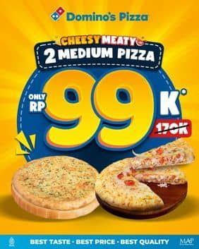 Promo Domino Pizza Enjoy 42% Off Today! 2 Medium Premium Pizza 99K 

Topping : Medium HT Pie Creamy Mushroom/ Pie Tuna Feast/ Pie Supreme Cheese/ Pie Meaty Bolognese/ Cheese Mania/Cheeseburger/ Meatzza/ Chick.Lovers/ Chick.Truffle/ Veggie Mania + Medium HT Cheese Mania