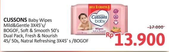 Promo Harga Cussons Baby Wipes Mild Gentle, Soft Smooth, Fresh Nourish, Naturally Refreshing 50 sheet - Alfamidi