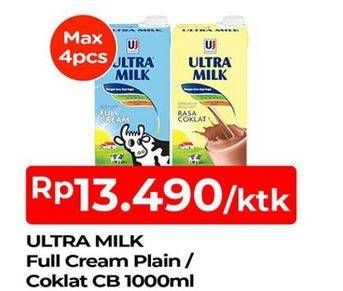 Promo Harga ULTRA MILK Susu UHT Full Cream, Coklat 1000 ml - TIP TOP