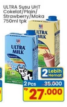 Promo Harga Ultra Milk Susu UHT Full Cream, Coklat, Moka 750 ml - Indomaret