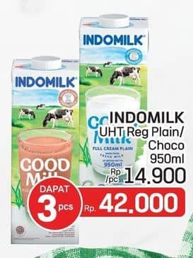 Promo Harga Indomilk Susu UHT Cokelat, Full Cream Plain 950 ml - LotteMart