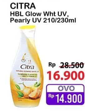 Promo Harga Citra Hand & Body Lotion Natural Glowing White UV Bengkoang Green Tea, Pearly White UV Korean Pearl Mulberry 230 ml - Alfamart