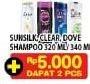 Promo Harga SUNSILK/CLEAR/DOVE Shampoo 320ml/340ml  - Hypermart