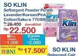 Promo Harga So Klin Softergent Purple Lavender, Korean Camellia, Rossy Pink, Soft Sakura 770 gr - Indomaret