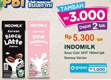 Promo Harga Indomilk Korean Series Korean Black Latte, Korean Pink Blossom 180 ml - Indomaret