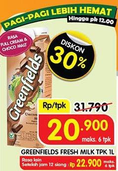 Promo Harga Greenfields Fresh Milk Full Cream, Choco Malt 1000 ml - Superindo
