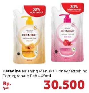 Promo Harga Betadine Natural Defense Body Wash Manuka Honey Moisturising Aloe Vera, Refreshing Pomegranate And Moisturising Aloe Vera 400 ml - Carrefour