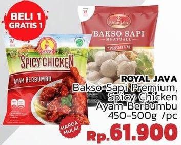 Promo Harga ROYAL JAVA Bakso Sapi Premium, Spicy Chicken Ayam Berbumbu 450-500g /pc  - LotteMart