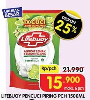 Promo Harga Lifebuoy Pencuci Piring Lime Botani 1500 ml - Superindo