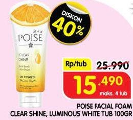 Promo Harga Poise Facial Foam Clear Shine, Luminous White 100 gr - Superindo
