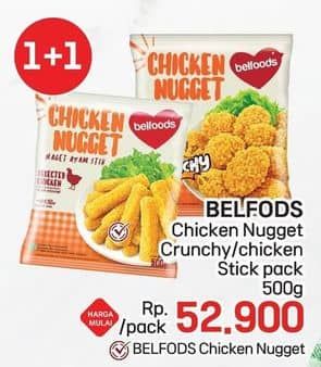 Promo Harga Belfoods Nugget Chicken Nugget, Chicken Nugget Crunchy, Chicken Nugget Stick 500 gr - LotteMart