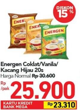 Promo Harga ENERGEN Cereal Instant Vanilla, Chocolate, Kacang Hijau per 20 sachet 30 gr - Carrefour