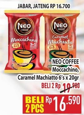 Promo Harga Neo Coffee 3 in 1 Instant Coffee Moccachino, Caramel Machiato per 6 pcs 20 gr - Hypermart