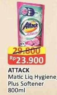 Promo Harga Attack Detergent Liquid Hygiene Plus Protection, Plus Softener 800 ml - Alfamart