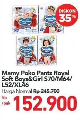 Promo Harga Mamy Poko Pants Royal Soft M64, L52, XL46, S70 46 pcs - Carrefour