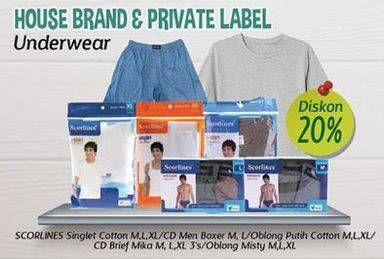 Promo Harga SCORLINES Singlet Cotton/Men's Underwear/T Shirt Oblong/CD Brief Mika/Oblong Misty  - Alfamidi