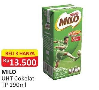 Promo Harga MILO Susu UHT per 3 pcs 190 ml - Alfamart