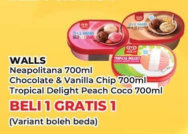 Promo Harga Walls Ice Cream Chocolate Vanilla With Chocolate Chip, Neopolitana 700 ml - Yogya