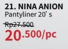 Promo Harga Bagus Nina Anion Pantyliner 20 pcs - Guardian