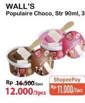 Promo Harga WALLS Populaire Chocolate Vanilla, Strawberry Vanilla 90 ml - Alfamart