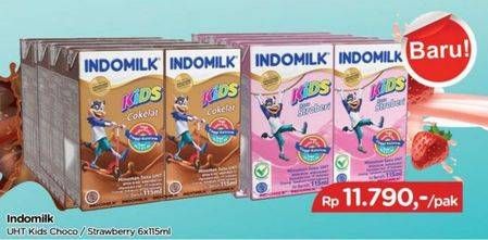 Promo Harga INDOMILK Susu UHT Kids Cokelat, Stroberi 115 ml - TIP TOP