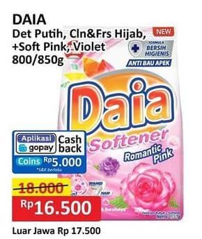 Promo Harga Daia Deterjen Bubuk Putih, Clean Fresh Hijab, + Softener Pink, + Softener Violet 850 gr - Alfamart