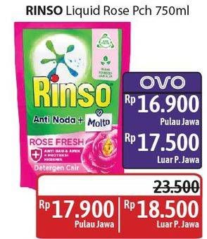 Promo Harga Rinso Liquid Detergent + Molto Pink Rose Fresh 750 ml - Alfamidi