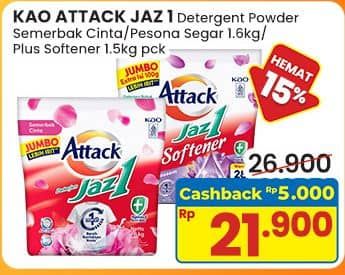 Promo Harga Attack Jaz1 Detergent Powder Semerbak Cinta, +Softener Rose Berry, Pesona Segar 1600 gr - Indomaret