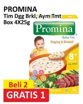 Promo Harga Promina Bubur Tim 8+ Daging Brocoli, Ayam Kampung Tomat Wortel 100 gr - Alfamart