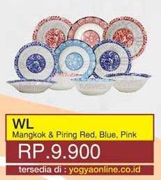 Promo Harga WL Mangkok & Piring Red, Blue, Pink  - Yogya