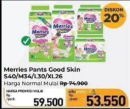 Promo Harga Merries Pants Good Skin S40, M34, L30, XL26 26 pcs - Carrefour