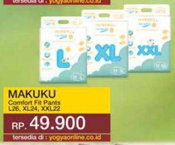 Promo Harga Makuku Comfort Fit Diapers Pants L26, XL24, XXL22 22 pcs - Yogya