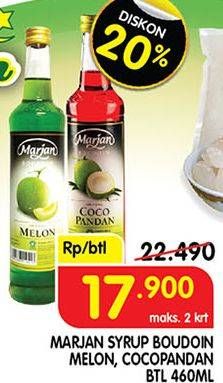 Promo Harga MARJAN Syrup Boudoin Melon, Cocopandan 460 ml - Superindo