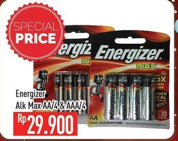 Promo Harga ENERGIZER MAX Battery AA, AAA per 4 pcs - Hypermart