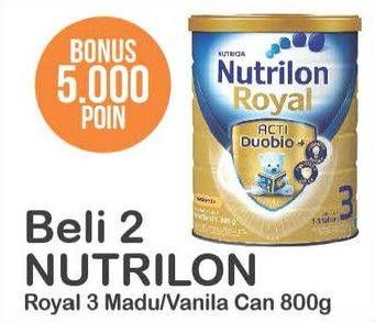 Promo Harga NUTRILON Royal 3 Susu Pertumbuhan Vanilla, Madu per 2 kaleng 800 gr - Alfamart