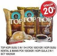 Promo Harga TOP COFFEE Kopi Susu Kental Manis / Kopi Gula 3 in 1 / 2 in 1  - Superindo