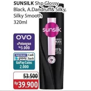 Promo Harga Sunsilk Shampoo Glossy Black, Anti Dandruff Silky, Silky Smooth 320 ml - Alfamidi