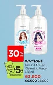 Watsons Girlish Micellar Clear Water 485 ml Diskon 29%, Harga Promo Rp66.900, Harga Normal Rp95.000, Member Rp63.600
Watsons Club +DIskon 5% Khusus Member, Khusus Member