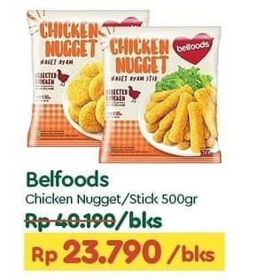 Promo Harga Belfoods Nugget Chicken Nugget, Chicken Nugget Stick 500 gr - TIP TOP