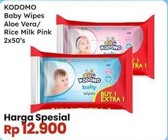Promo Harga Kodomo Baby Wipes Classic Blue, Rice Milk Pink 50 pcs - Indomaret