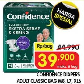 Promo Harga Confidence Adult Classic Night Ekstra Serap & Kering M8, L7, XL6 6 pcs - Superindo