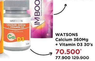 Promo Harga WATSONS Calcium 360mg + Vitamin D3 30 pcs - Watsons