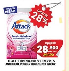 Promo Harga Attack Detergent Powder Plus Softener, Hygiene Plus Protection 1200 gr - Superindo