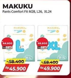 Promo Harga Makuku Comfort Fit Diapers Pants M28, L26 26 pcs - Alfamart