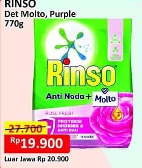 Promo Harga Rinso Anti Noda Deterjen Bubuk Classic Fresh, + Molto Purple Perfume Essence 770 gr - Alfamart