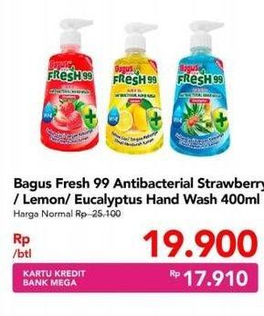 Promo Harga BAGUS Fresh 99 Antibacterial Hand Wash Strawberry, Lemon, Eucalyptus 400 ml - Carrefour