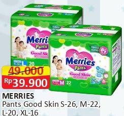 Promo Harga Merries Pants Good Skin L20, M22, S26, XL16 16 pcs - Alfamart