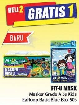 Promo Harga Beli 2 Gratis 1 FIT-U MASK Masker Grade A 5s Kids Earloop Basic Blue Box 50s  - Hari Hari